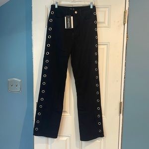 Black Eyelet Straight Leg Jeans